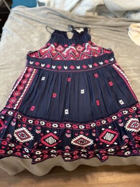 Savanna Jane Navy Dress with Pink and White Embroidery